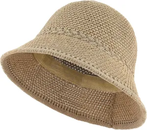 EINSKEY Women's Crochet Bucket Hat - UV Protection Lightweight Packable Faux Straw Sun Hat for Outdoor Beach Travel Hiking