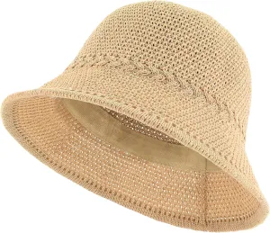 EINSKEY Women's Crochet Bucket Hat - UV Protection Lightweight Packable Faux Straw Sun Hat for Outdoor Beach Travel Hiking