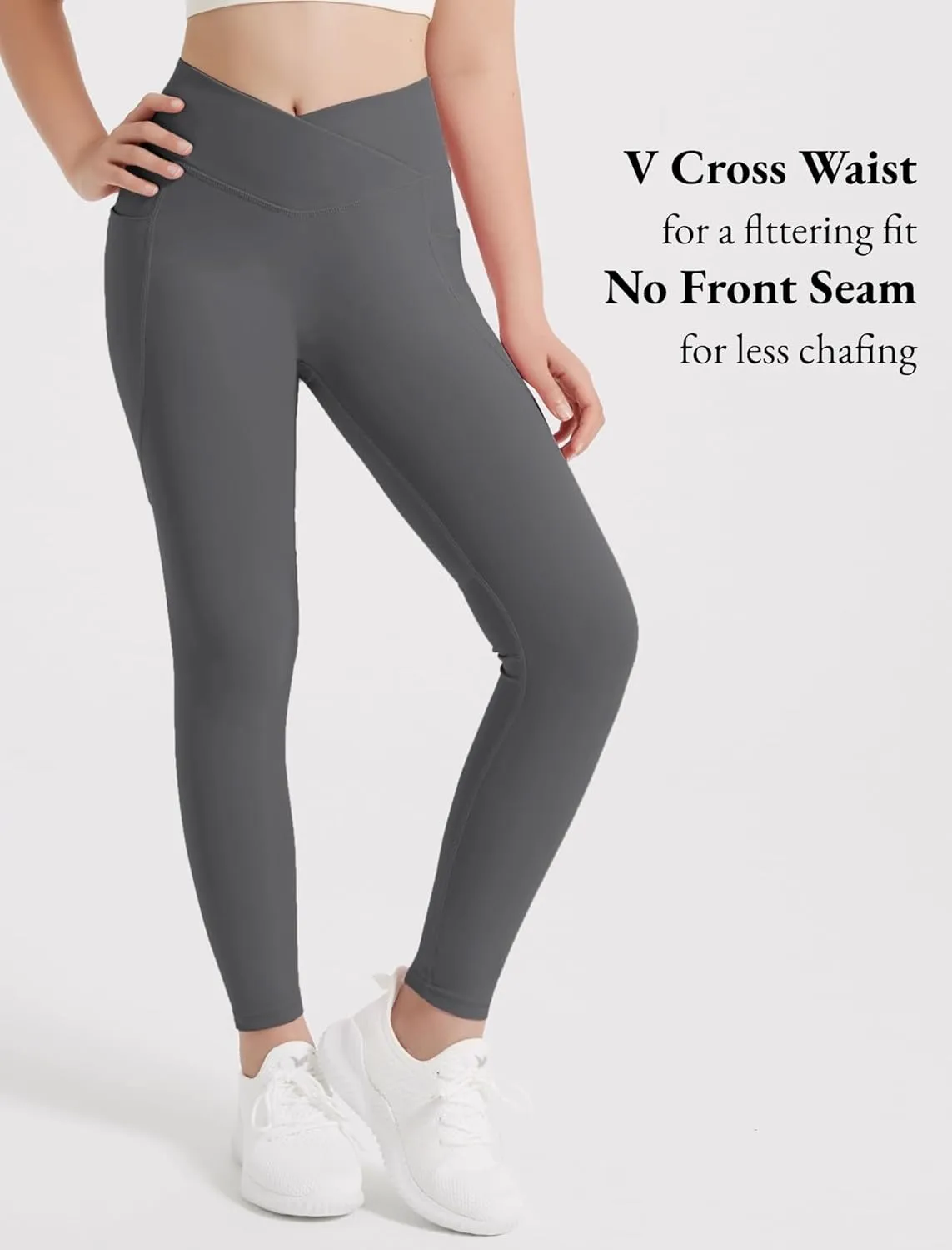 EXARUS 4 Pack Girls Leggings Kids Yoga Pants Crossover V Waist Ankle/Full Length High Waisted for School Casual Dance