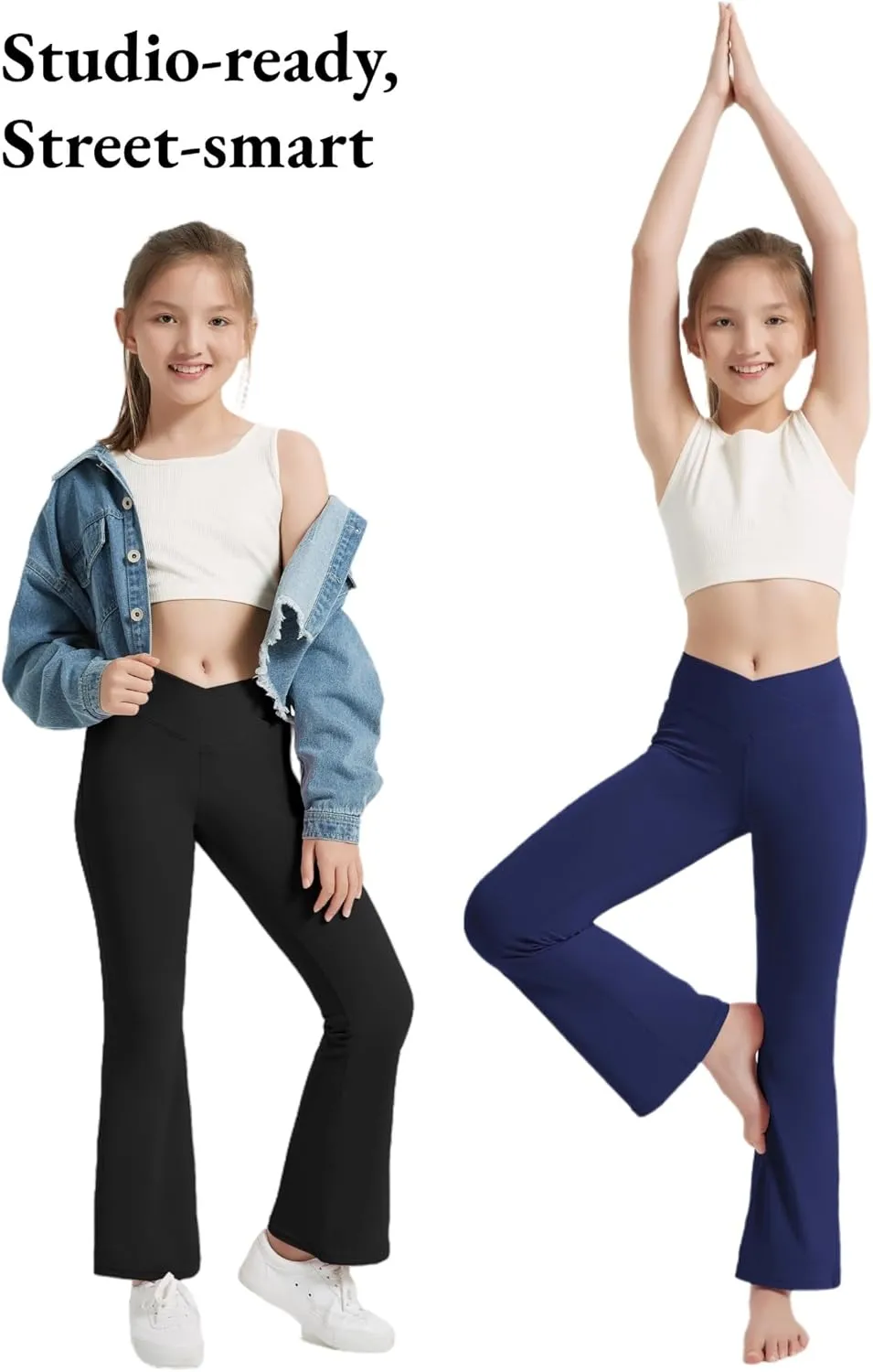 EXARUS 4 Pack Girls Leggings Kids Yoga Pants Crossover V Waist Ankle/Full Length High Waisted for School Casual Dance
