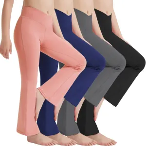 EXARUS 4 Pack Girls Leggings Kids Yoga Pants Crossover V Waist Ankle/Full Length High Waisted for School Casual Dance