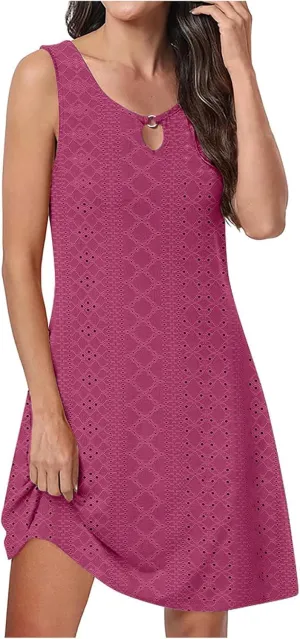 Eyelet Dress for Women, Summer Dresses 2025, Casual Vacation Beach Short Midi Beach Sundresses, Sleeveless Tank Dress
