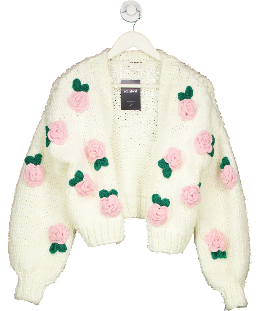 Glamorous Cream 3d Flower Chunky Knit Cardigan One Size