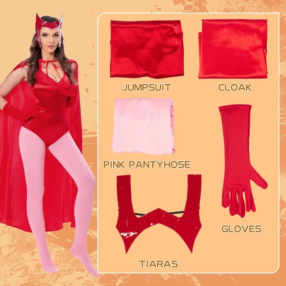 Gosbeliy Adult Women Maximoff Costume Halloween Red Witch Cosplay Cloak Outfits
