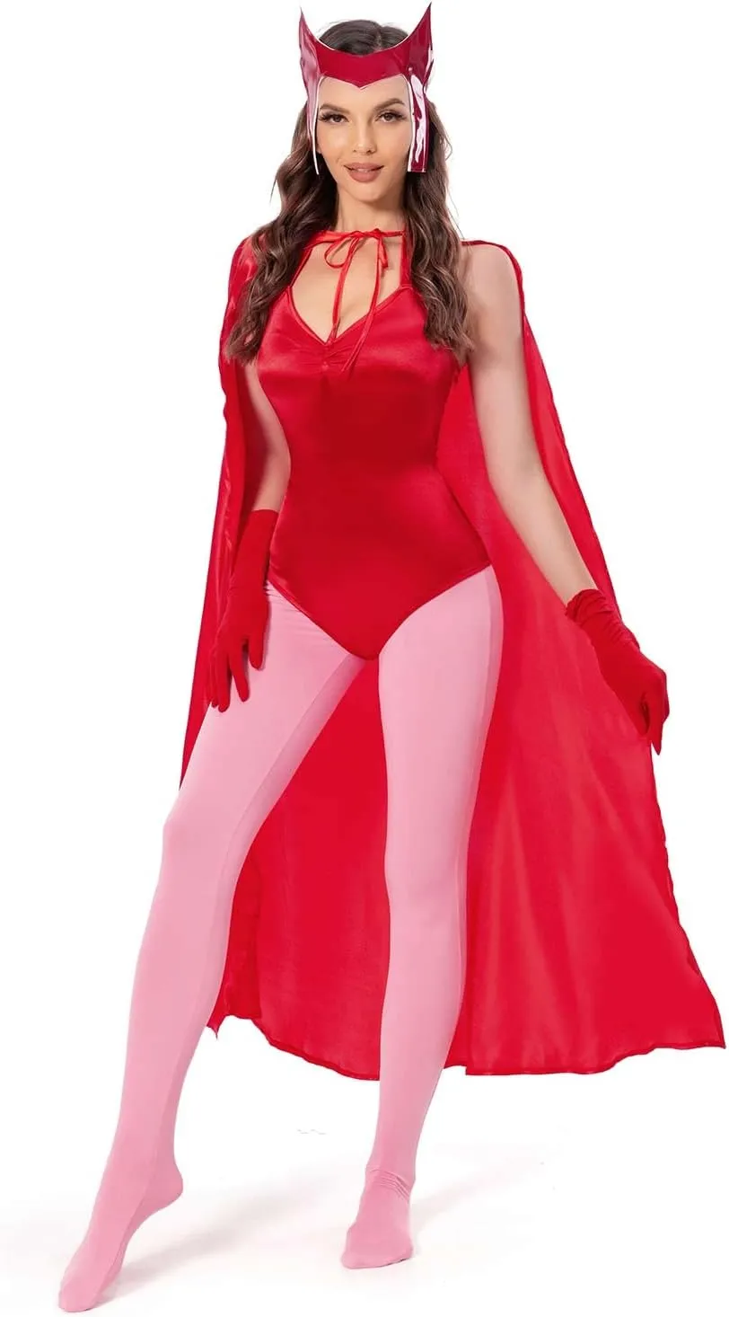 Gosbeliy Adult Women Maximoff Costume Halloween Red Witch Cosplay Cloak Outfits