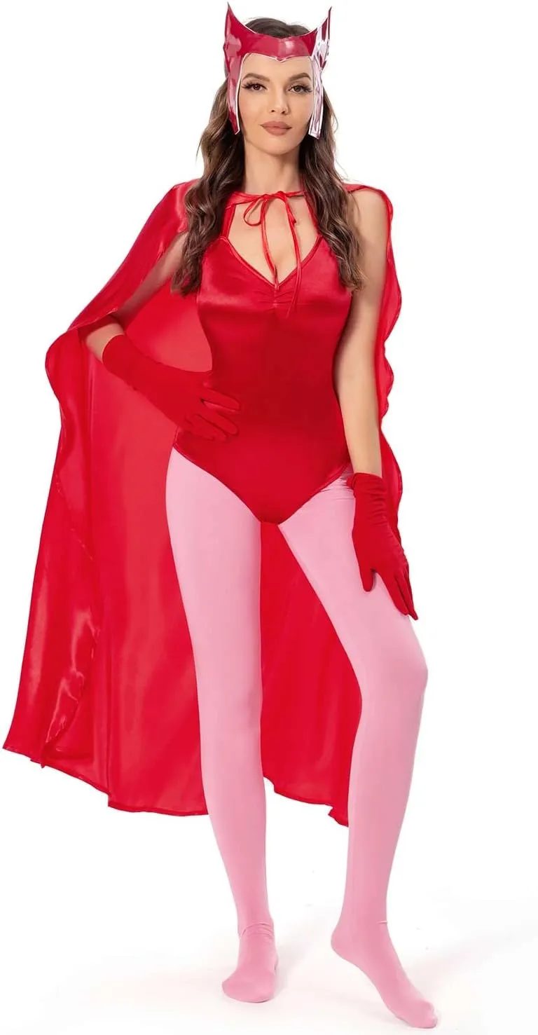 Gosbeliy Adult Women Maximoff Costume Halloween Red Witch Cosplay Cloak Outfits