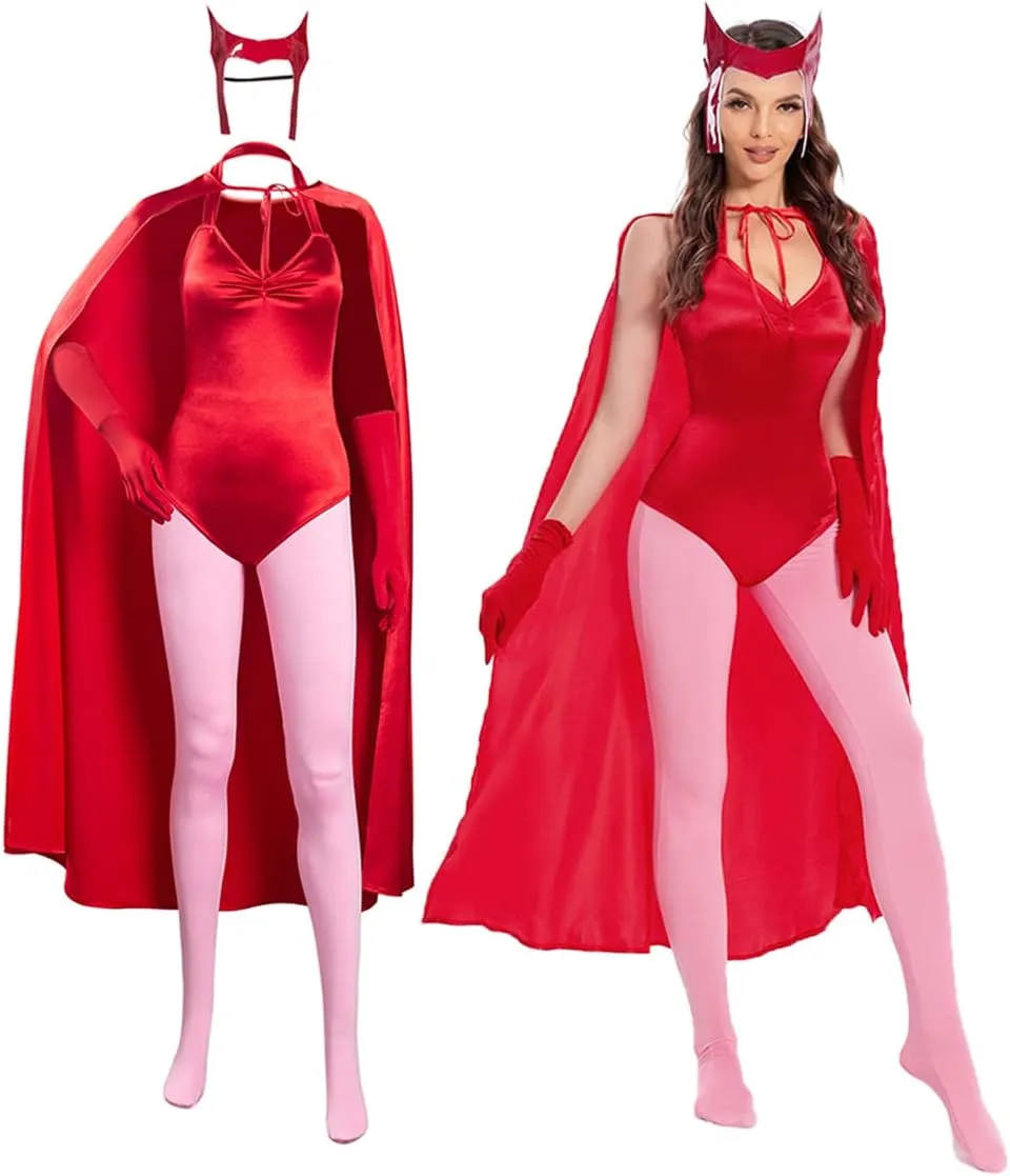 Gosbeliy Adult Women Maximoff Costume Halloween Red Witch Cosplay Cloak Outfits