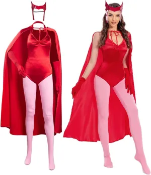 Gosbeliy Adult Women Maximoff Costume Halloween Red Witch Cosplay Cloak Outfits