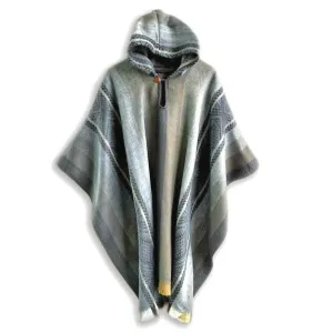 Jinambi - Lightweight Baby Alpaca Hooded Poncho - Gray/Earthtones - Unisex