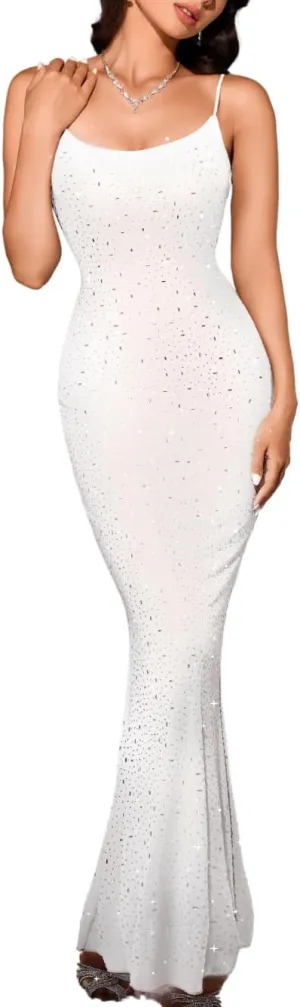Kaei&Shi Rhinestone Mesh Dress,Glitter Sparkly Embellished Sheer Maxi Dresses,Sexy Birthday Outfit for Women Cocktail Party