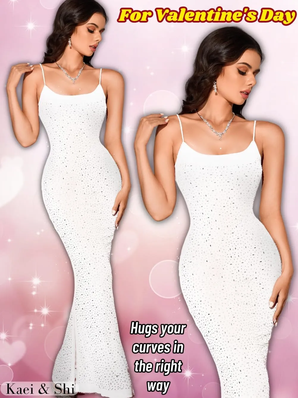 Kaei&Shi Rhinestone Mesh Dress,Glitter Sparkly Embellished Sheer Maxi Dresses,Sexy Birthday Outfit for Women Cocktail Party