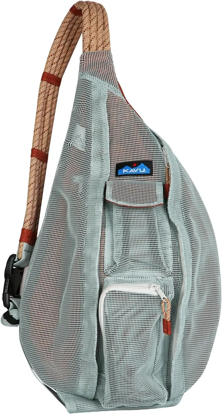 KAVU Beach Rope Bag Mesh Crossbody Sling Backpack - Cool Aqua