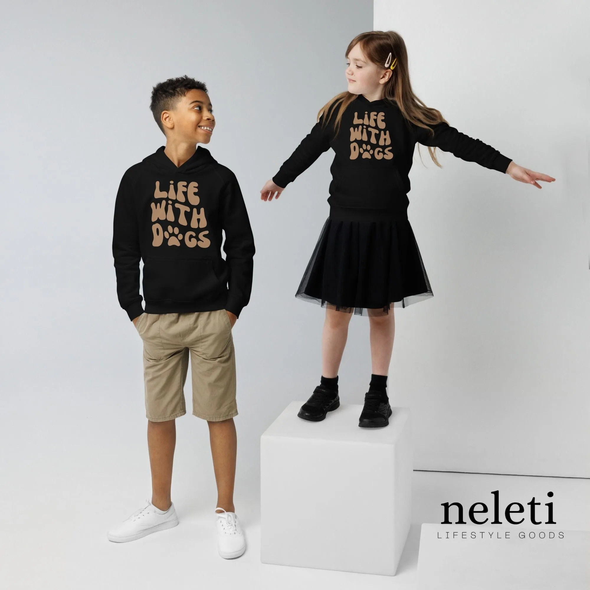 Kids Hoodies with Puff Print Slogan: Earth-Friendly Style for Little Dog Lovers