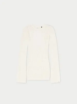 KNITTED FLUTE SLEEVE DRESS - OFF WHITE