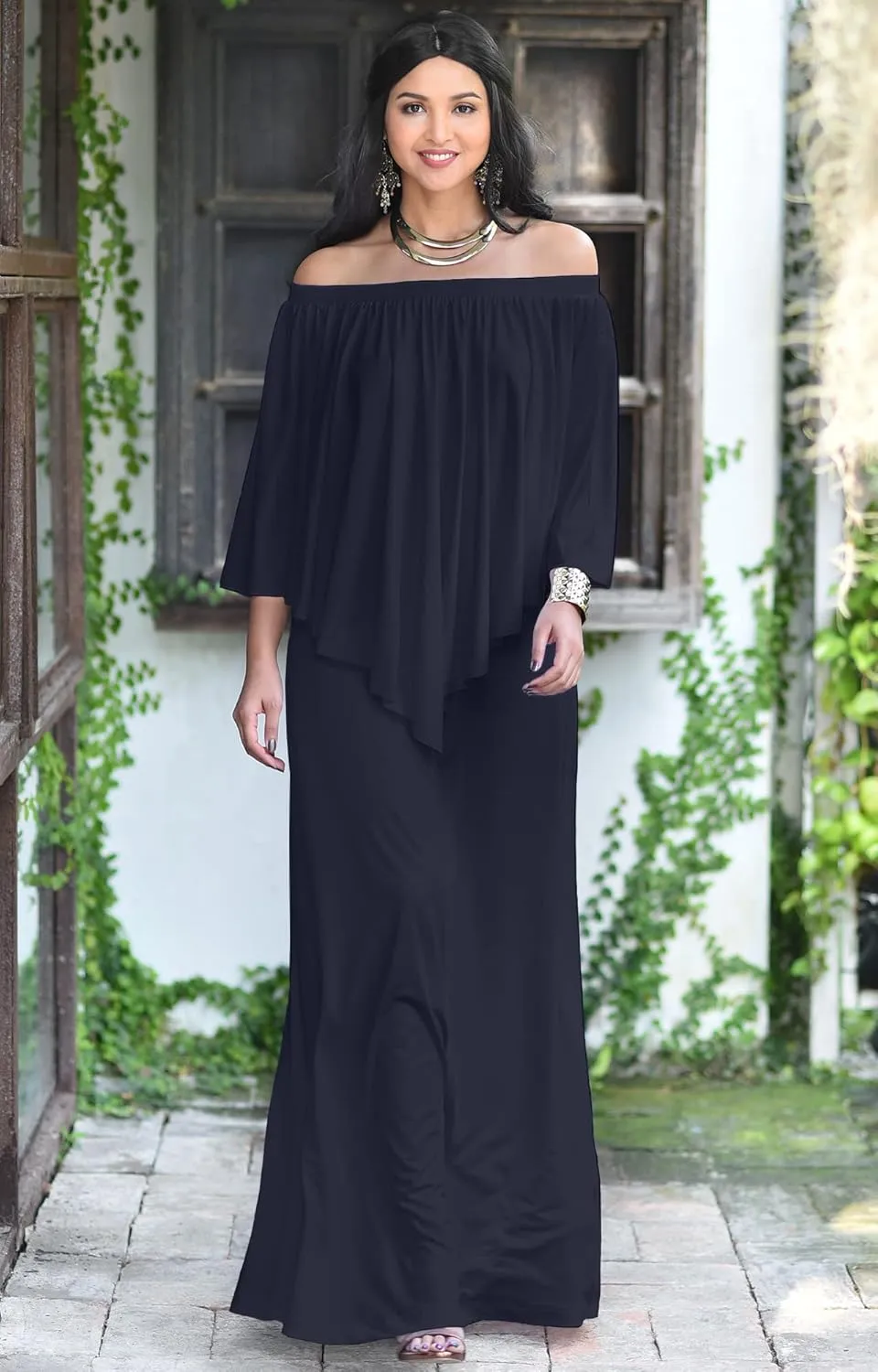 KOH KOH Women's 2025 Loose Fit Strapless Off Shoulder Flattering Cocktail Maxi Dress