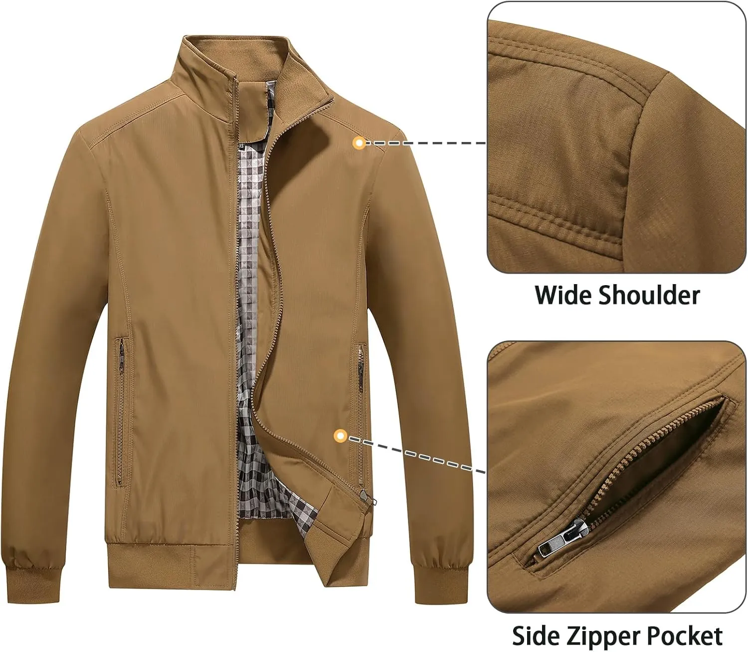 Lamgool Mens Lightweight Jackets Light Windbreaker Casual Flight Jackets Spring Fall Active Coat Outwear