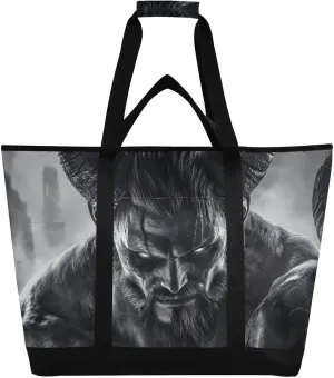 Large Insulated Tote Bag Demon Cool Black for Grocery Shopping Reusable Tote Bags for Women Men, Cooler Bag with Zippered Top & Handles for Beach Picnic Travel