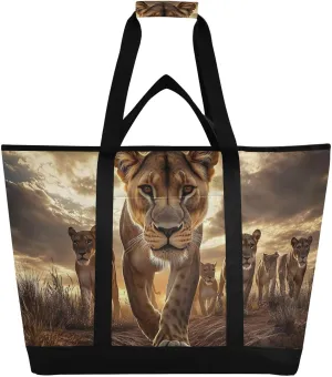 Large Insulated Tote Bag Lion Sanvana Cool for Grocery Shopping Reusable Tote Bags for Women Men, Cooler Bag with Zippered Top & Handles for Beach Picnic Travel