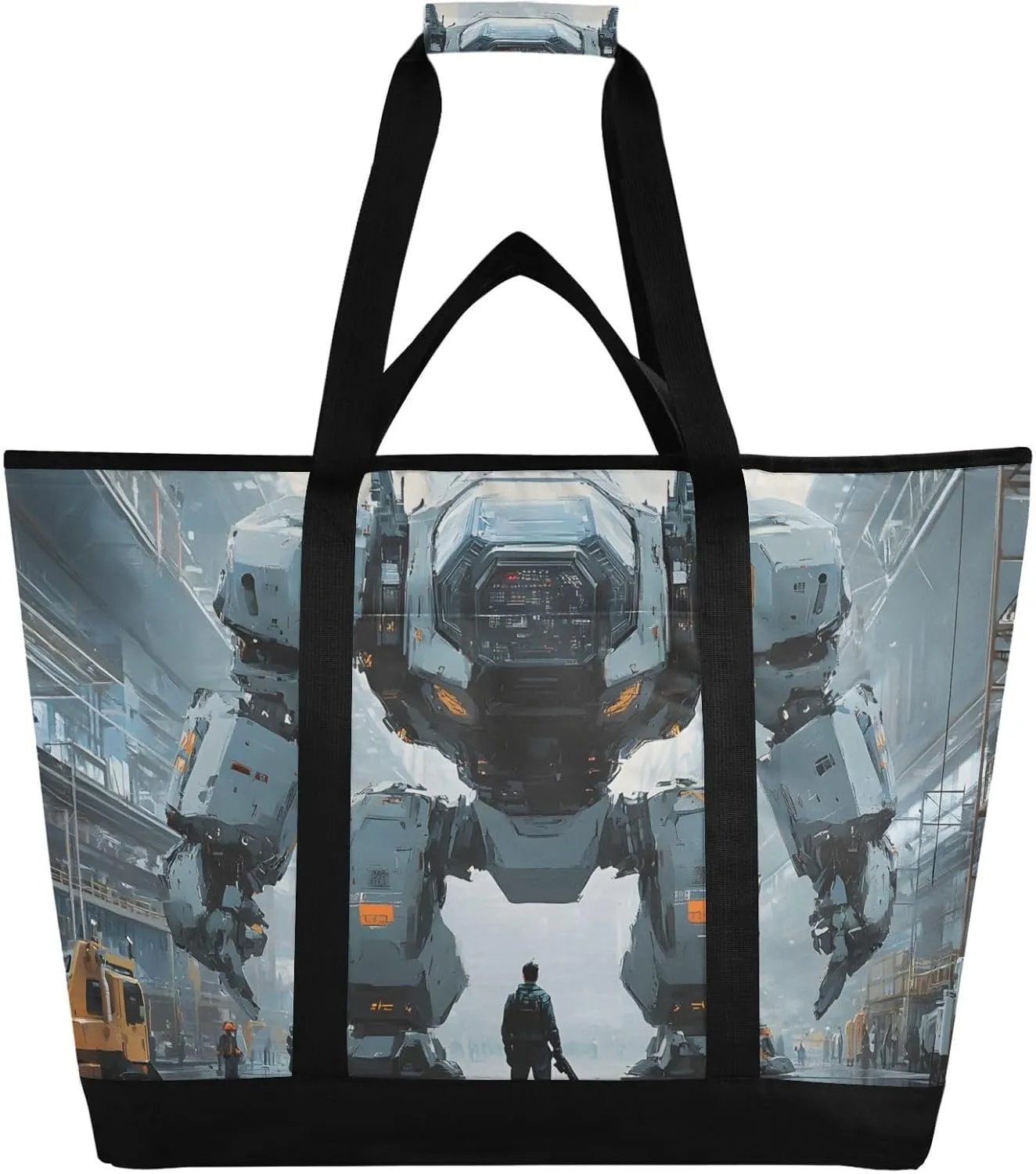 Large Insulated Tote Bag Robot Cool Man for Grocery Shopping Reusable Tote Bags for Women Men, Cooler Bag with Zippered Top & Handles for Beach Picnic Travel
