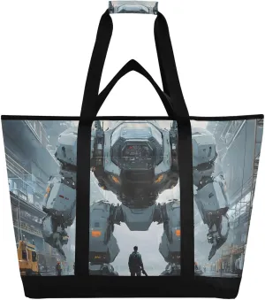 Large Insulated Tote Bag Robot Cool Man for Grocery Shopping Reusable Tote Bags for Women Men, Cooler Bag with Zippered Top & Handles for Beach Picnic Travel