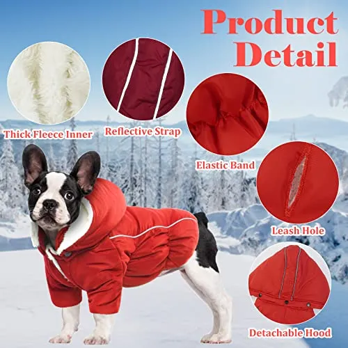Lelepet Warm Dog Fleece Hoodie, Windproof Dog Winter Jacket, Reflective Dog Coat for Cold Weather, Thick Fleece Padded Dog Winter Clothes Vest for Small Medium Dogs, Detachable Hood & Leash Hole