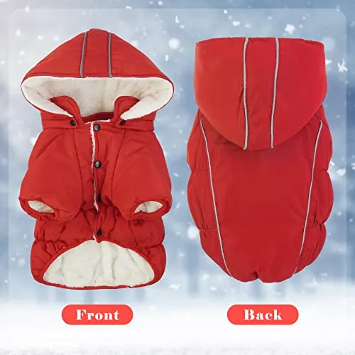 Lelepet Warm Dog Fleece Hoodie, Windproof Dog Winter Jacket, Reflective Dog Coat for Cold Weather, Thick Fleece Padded Dog Winter Clothes Vest for Small Medium Dogs, Detachable Hood & Leash Hole