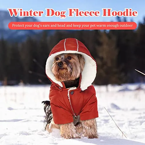 Lelepet Warm Dog Fleece Hoodie, Windproof Dog Winter Jacket, Reflective Dog Coat for Cold Weather, Thick Fleece Padded Dog Winter Clothes Vest for Small Medium Dogs, Detachable Hood & Leash Hole