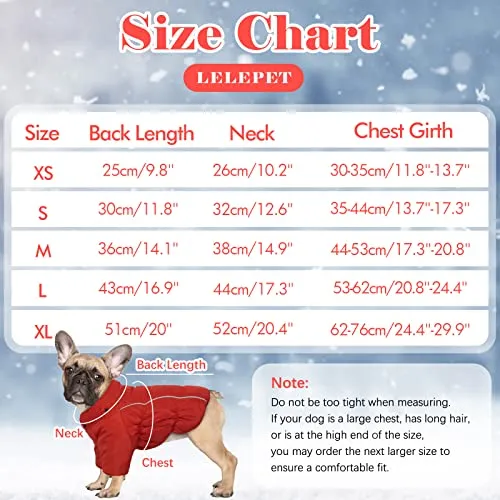 Lelepet Warm Dog Fleece Hoodie, Windproof Dog Winter Jacket, Reflective Dog Coat for Cold Weather, Thick Fleece Padded Dog Winter Clothes Vest for Small Medium Dogs, Detachable Hood & Leash Hole
