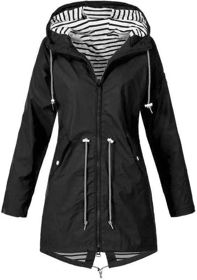 Light Rain Jacket Women Plus Size Waterproof Raincoat Outdoor Hooded Trench Coats Zip Up Windbreaker