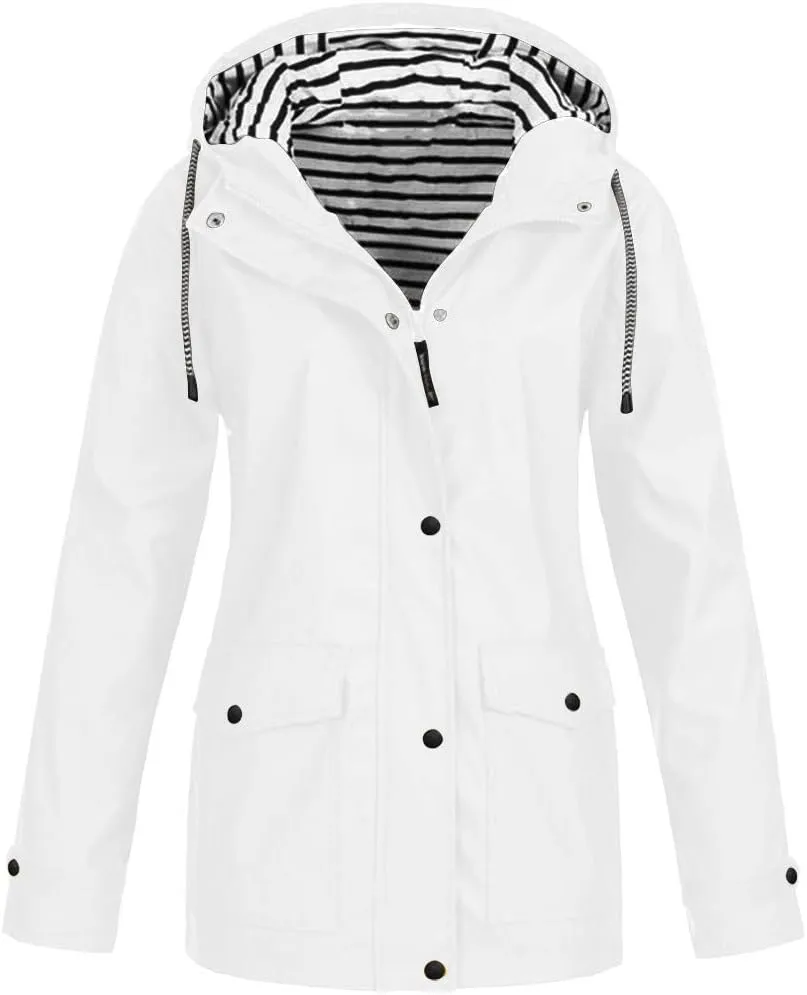 Light Rain Jacket Women Plus Size Waterproof Raincoat Outdoor Hooded Trench Coats Zip Up Windbreaker