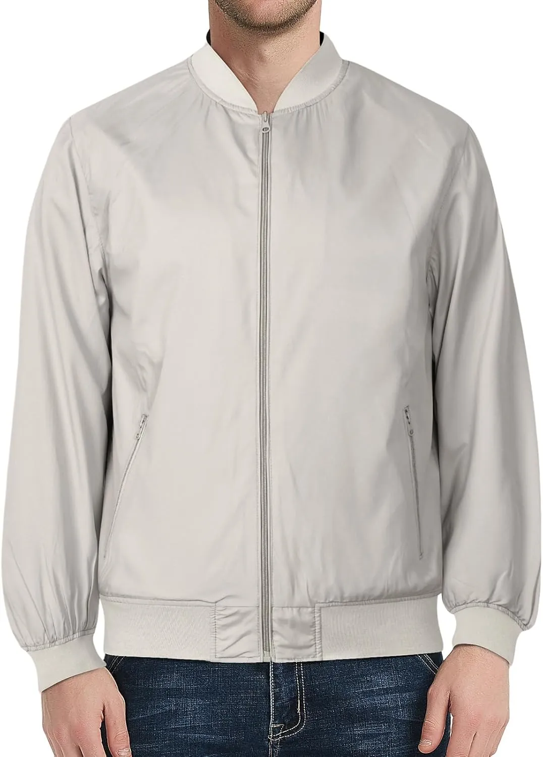 Mens Bomber Jacket Lightweight Causal Windbreaker Flight Light Track Jackets Waterproof Zipup Outdoor Travel Golf Coat