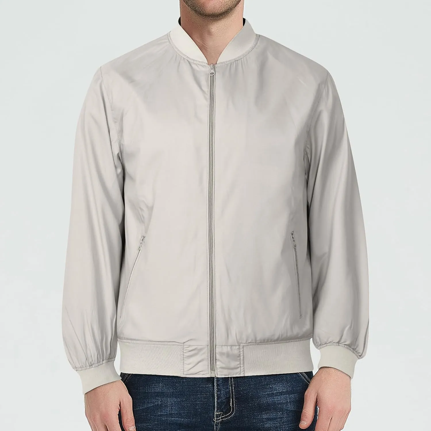Mens Bomber Jacket Lightweight Causal Windbreaker Flight Light Track Jackets Waterproof Zipup Outdoor Travel Golf Coat