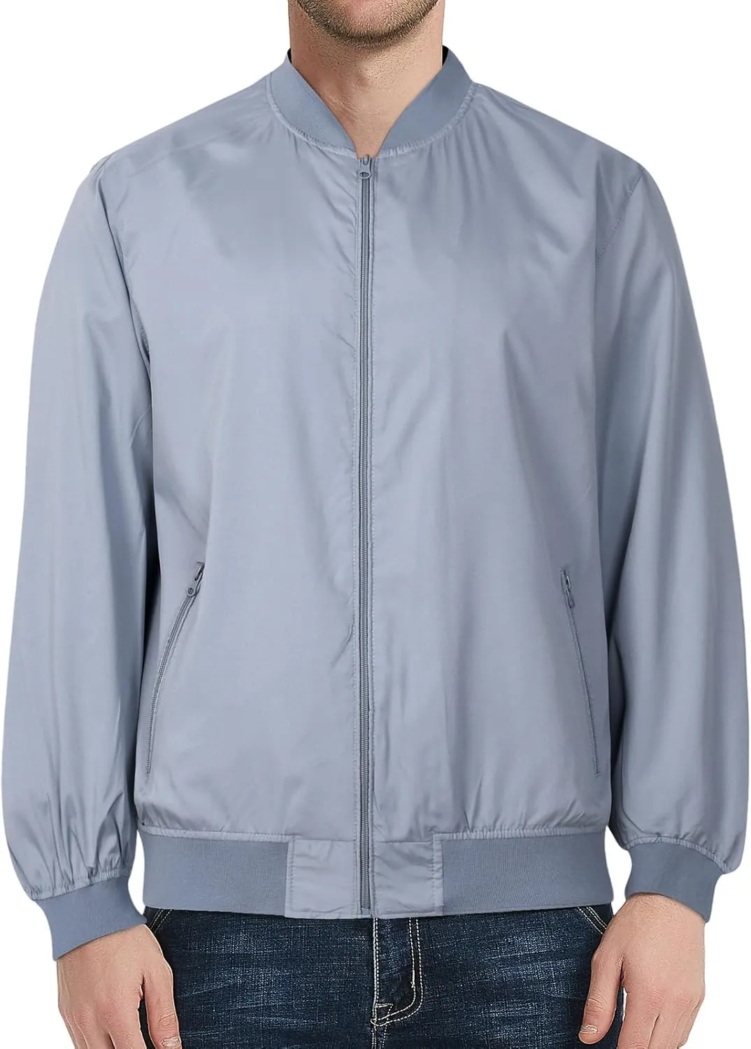 Mens Bomber Jacket Lightweight Causal Windbreaker Flight Light Track Jackets Waterproof Zipup Outdoor Travel Golf Coat