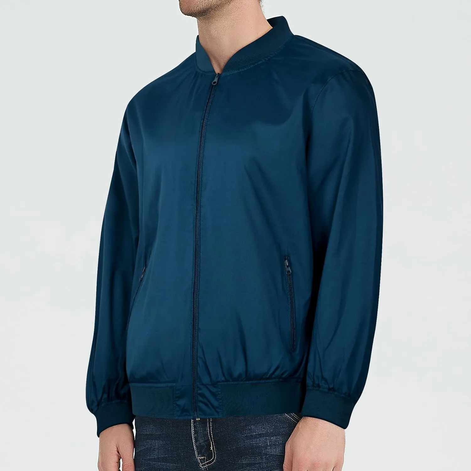 Mens Bomber Jacket Lightweight Causal Windbreaker Flight Light Track Jackets Waterproof Zipup Outdoor Travel Golf Coat