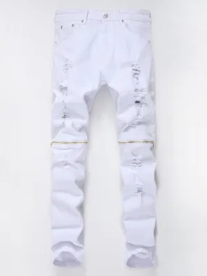 Men's Fashion Jeans Mid Waist Zipper Plain Slim Fit