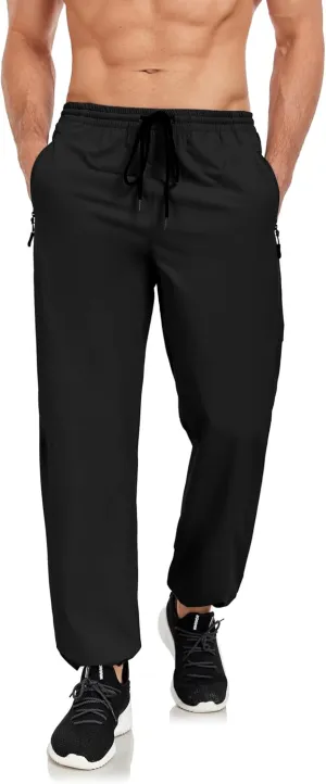 Men's Hiking Pants Lightweight Joggers Elastic Waist Quick Dry Travel Outdoor Running Pants with Zipper Pockets