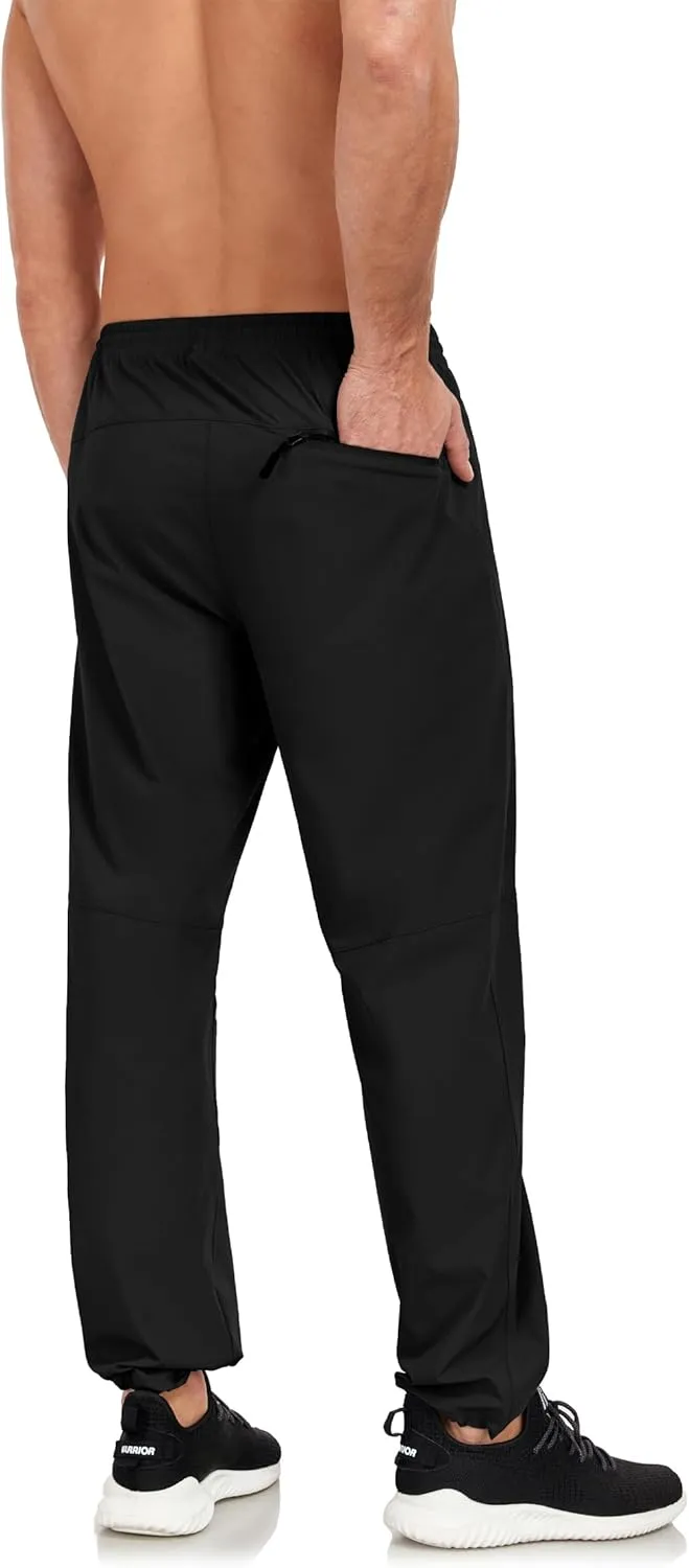 Men's Hiking Pants Lightweight Joggers Elastic Waist Quick Dry Travel Outdoor Running Pants with Zipper Pockets