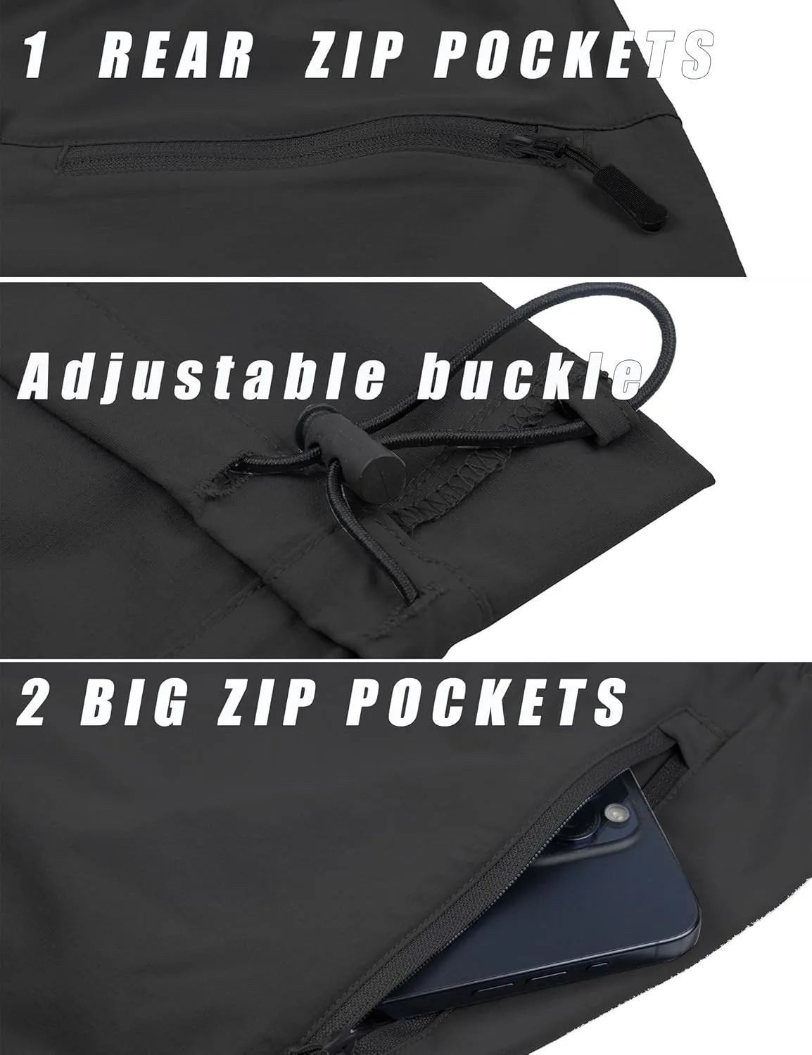Men's Hiking Pants Lightweight Joggers Elastic Waist Quick Dry Travel Outdoor Running Pants with Zipper Pockets