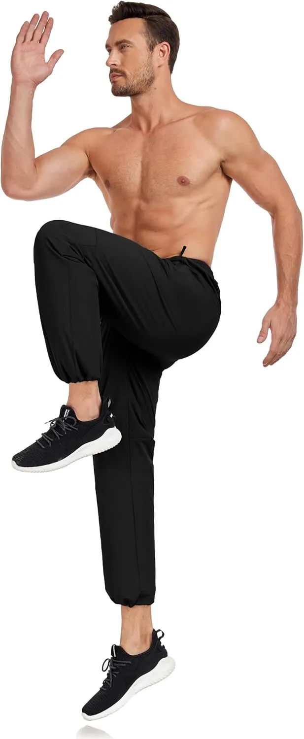 Men's Hiking Pants Lightweight Joggers Elastic Waist Quick Dry Travel Outdoor Running Pants with Zipper Pockets