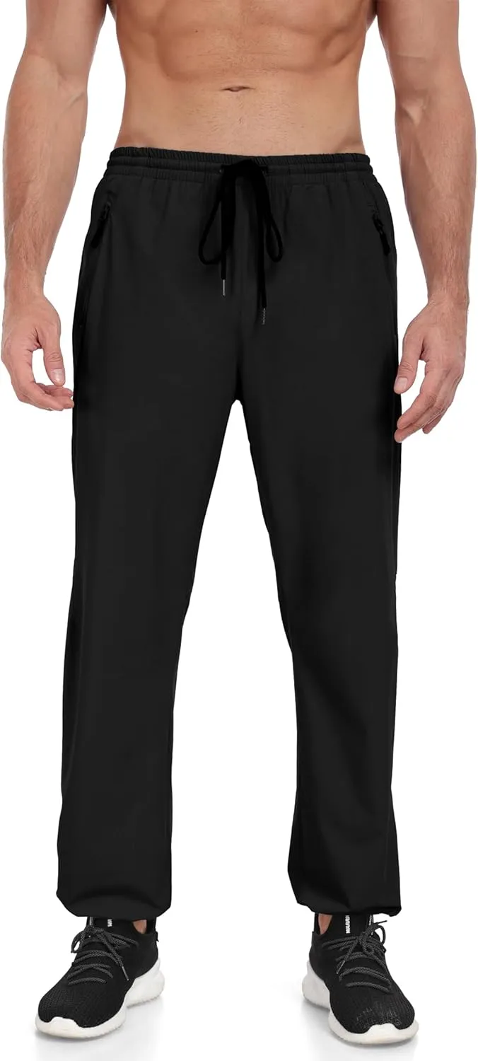Men's Hiking Pants Lightweight Joggers Elastic Waist Quick Dry Travel Outdoor Running Pants with Zipper Pockets