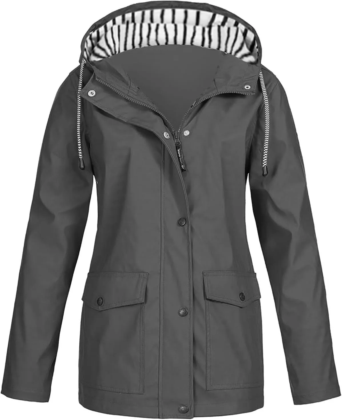 Mens Rain Jacket Drawstring Light Waterproof Rain Coat Ponchos Sun Protective Outdoor Jacket with Hooded