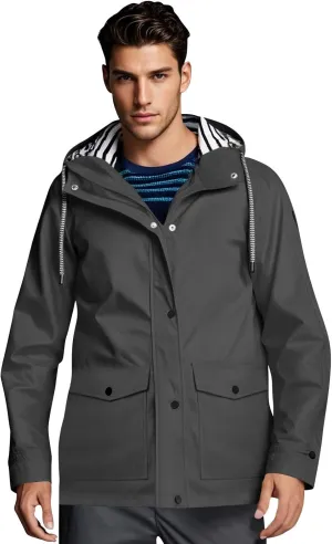 Mens Rain Jacket Drawstring Light Waterproof Rain Coat Ponchos Sun Protective Outdoor Jacket with Hooded