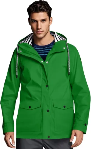Mens Rain Jacket Drawstring Light Waterproof Rain Coat Ponchos Sun Protective Outdoor Jacket with Hooded