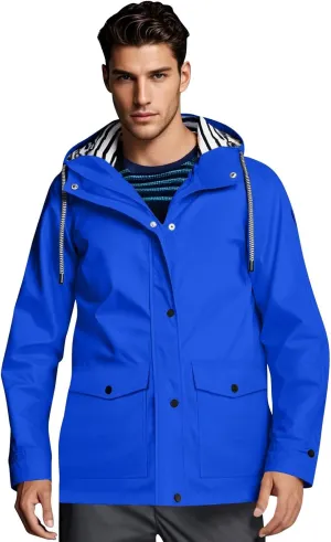 Mens Rain Jacket Drawstring Light Waterproof Rain Coat Ponchos Sun Protective Outdoor Jacket with Hooded