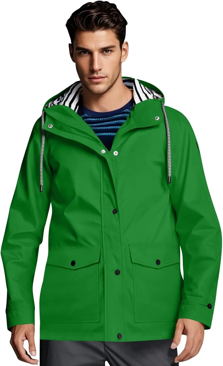 Mens Rain Jacket Drawstring Light Waterproof Rain Coat Ponchos Sun Protective Outdoor Jacket with Hooded
