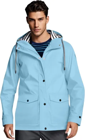 Mens Rain Jacket Drawstring Light Waterproof Rain Coat Ponchos Sun Protective Outdoor Jacket with Hooded