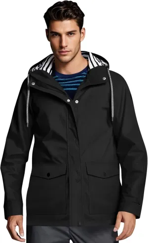 Mens Rain Jacket Drawstring Light Waterproof Rain Coat Ponchos Sun Protective Outdoor Jacket with Hooded