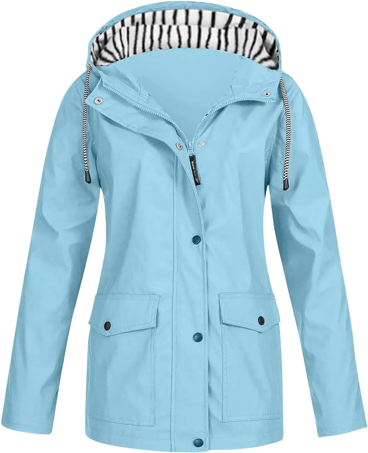 Mens Rain Jacket Drawstring Light Waterproof Rain Coat Ponchos Sun Protective Outdoor Jacket with Hooded