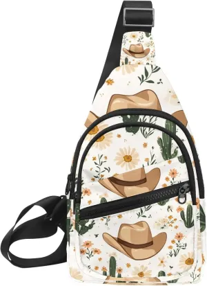 Men's Sling Backpack, Cowboy Hat Cactuses Western