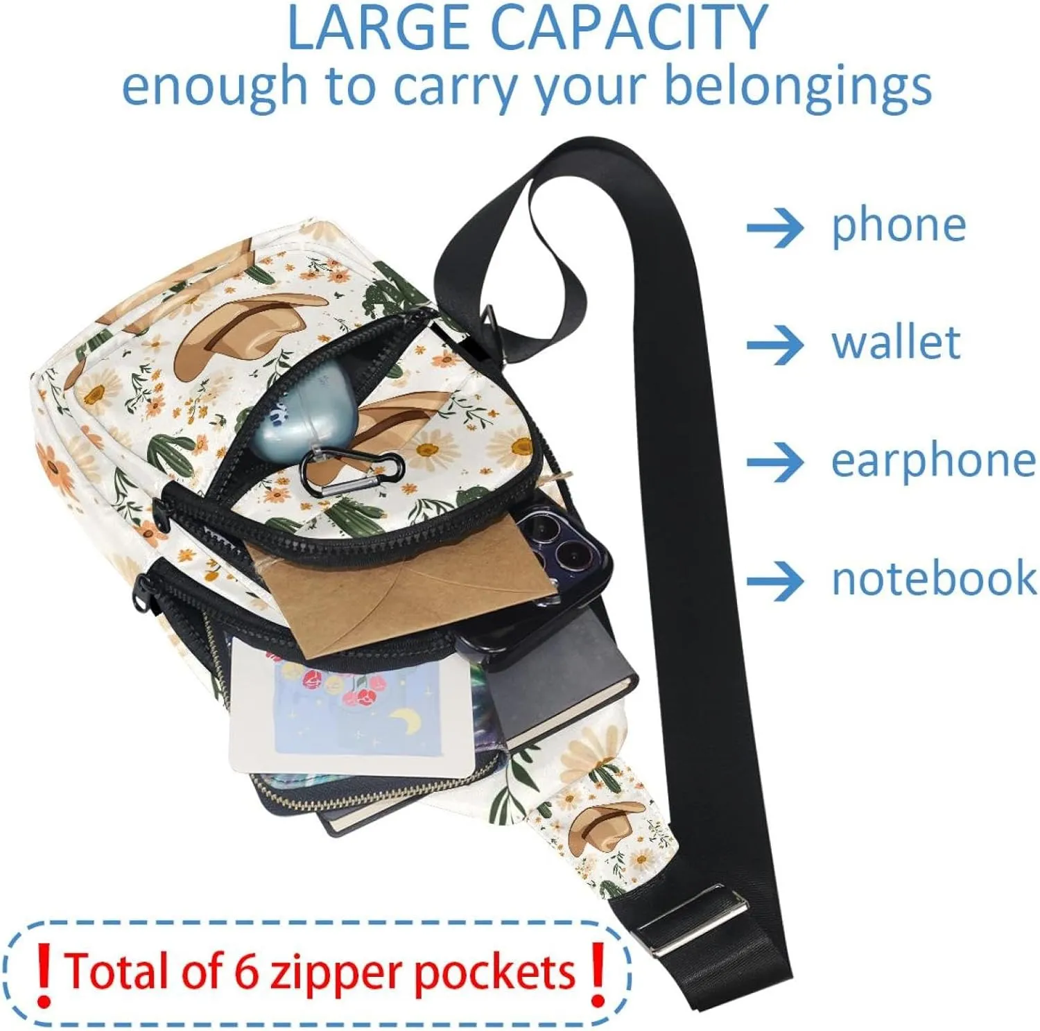 Men's Sling Backpack, Cowboy Hat Cactuses Western